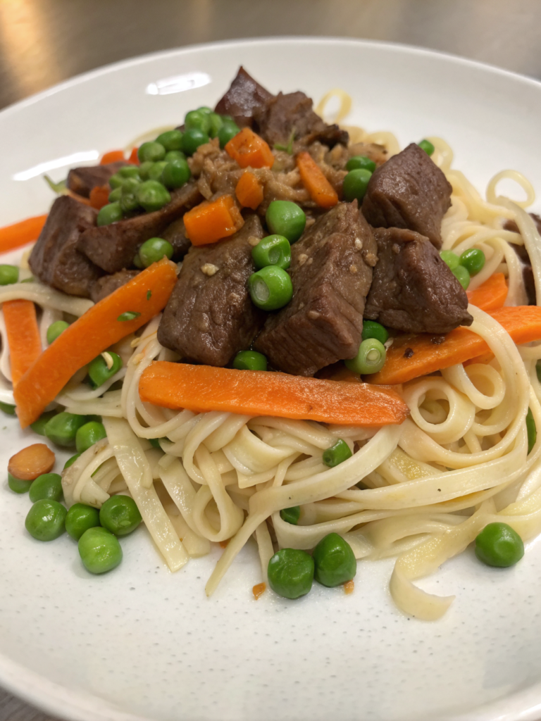 Beef Tips Over Noodles