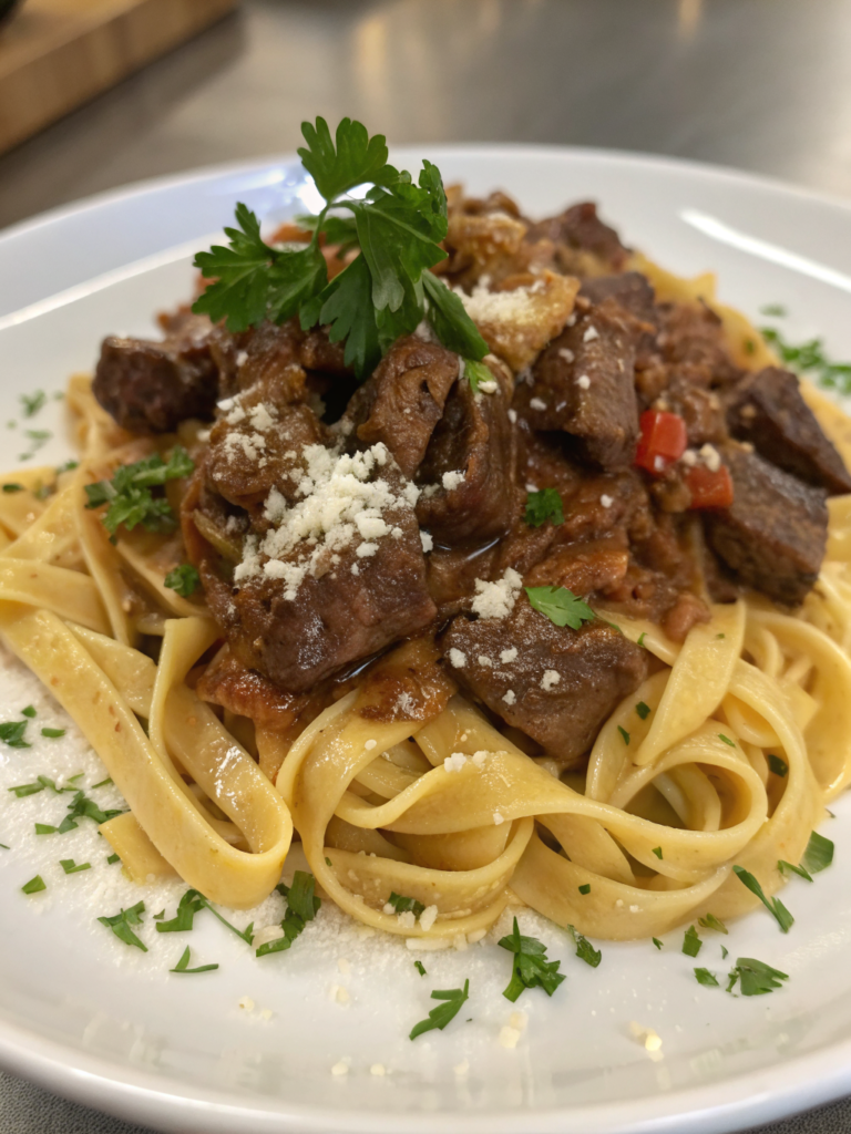 Beef Tips Over Noodles