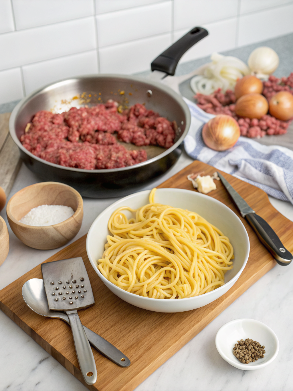 Ground Beef and Egg Noodles preparing steps