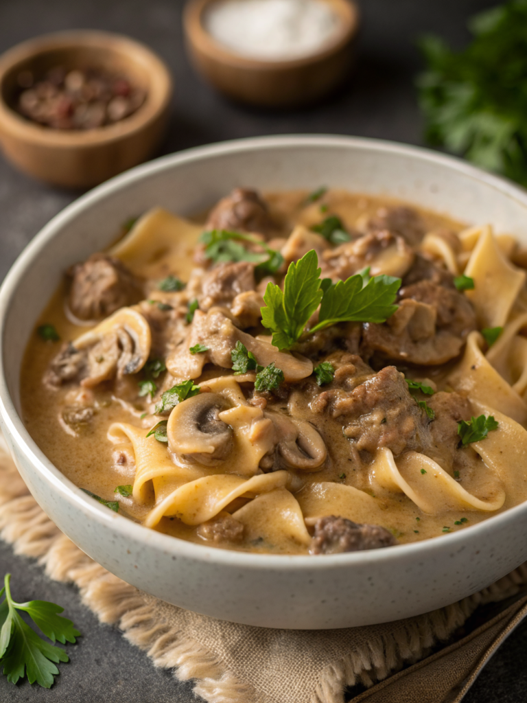ground beef stroganoff with cream of mushroom soup