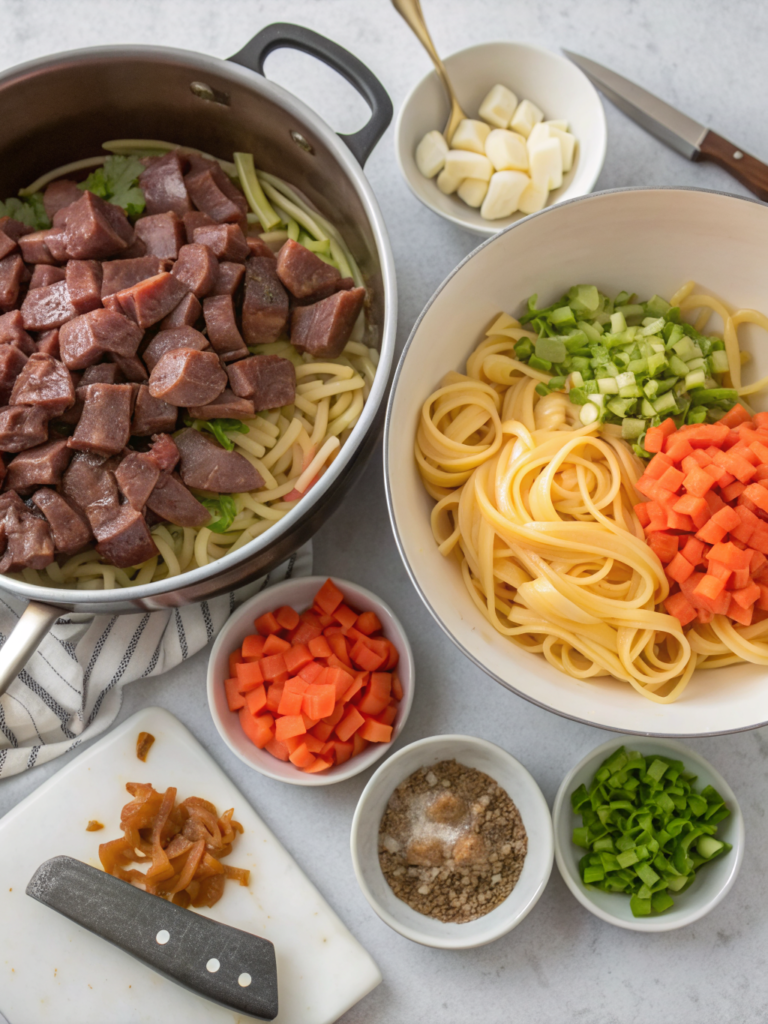 Beef Tips Over Noodles